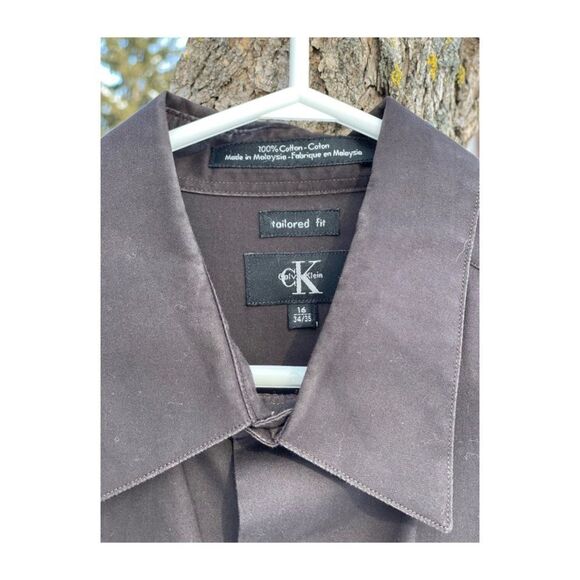Calvin Klein Brown Dress Shirt 100% Cotton Sz 16 34/35 - Picture 2 of 5